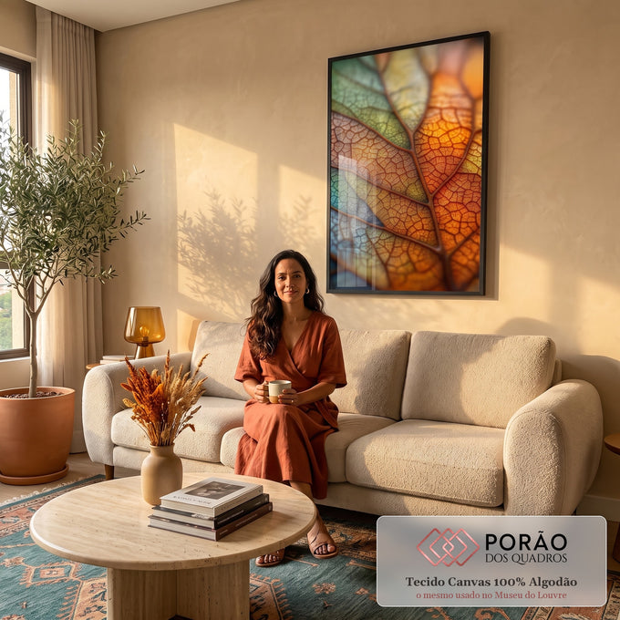 Quadro Decorativo Folhas Vibrantes em sala de estar moderna - quadros decorativos para sala