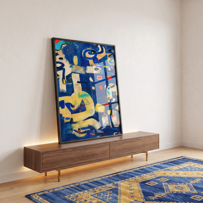 Quadro Decorativo Minimalista Azul e Vibrante em ambiente decorado - quadros decorativos para sala