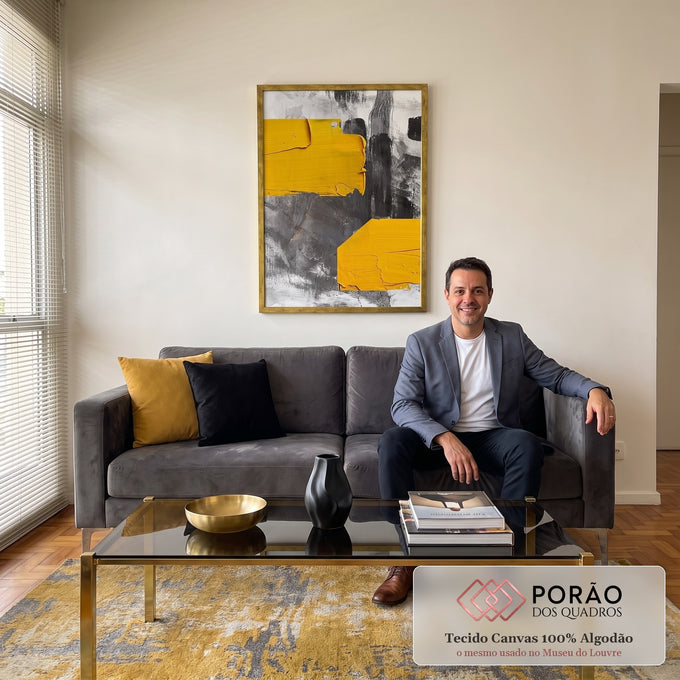 Quadro Decorativo: Ousadia em Amarelo e Preto em sala de estar moderna - quadros decorativos para sala