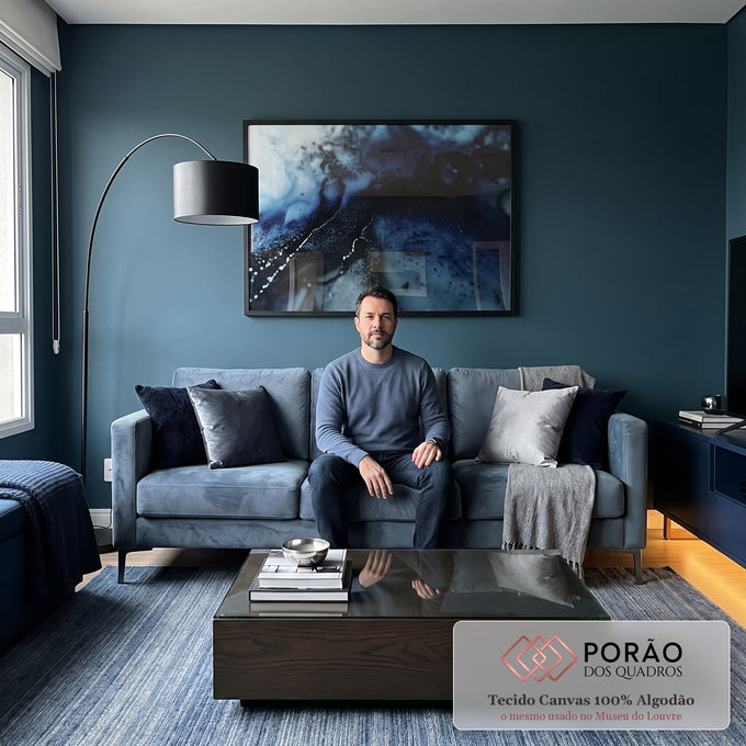 Quadro Decorativo A Magia do Cosmos Azul em sala de estar moderna - quadros decorativos para sala