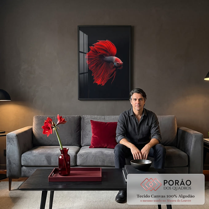 Quadro Decorativo O Peixe Avermelhado Beleza Natural em sala de estar moderna - quadros decorativos para sala