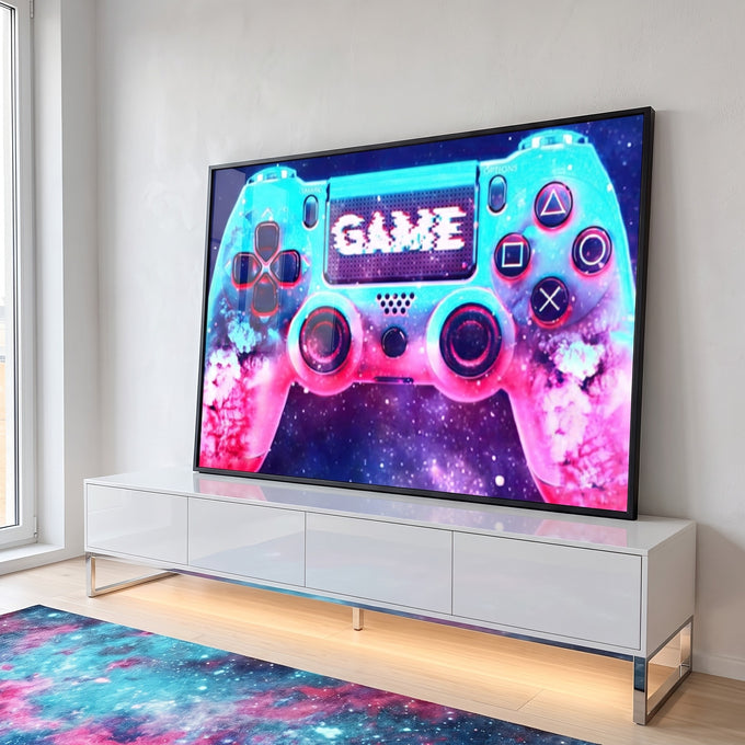 Quadro Decorativo | Controle com Aura Glimmer em ambiente decorado - quadros decorativos para sala
