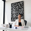 Quadro Decorativo Labirinto Preto e Branco em escritorio moderno - quadros decorativos para sala