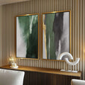 Quadro Decorativo Abstração Verde: Modernidade e Paz - quadros decorativos para sala 2 Telas, Abstratos e Geométricos - em ambiente decorado