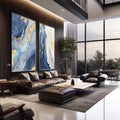 Quadro Decorativo Essencial: Mosaico em Azul e Ouro - quadros decorativos 2 Telas, abstrato - em sala moderna