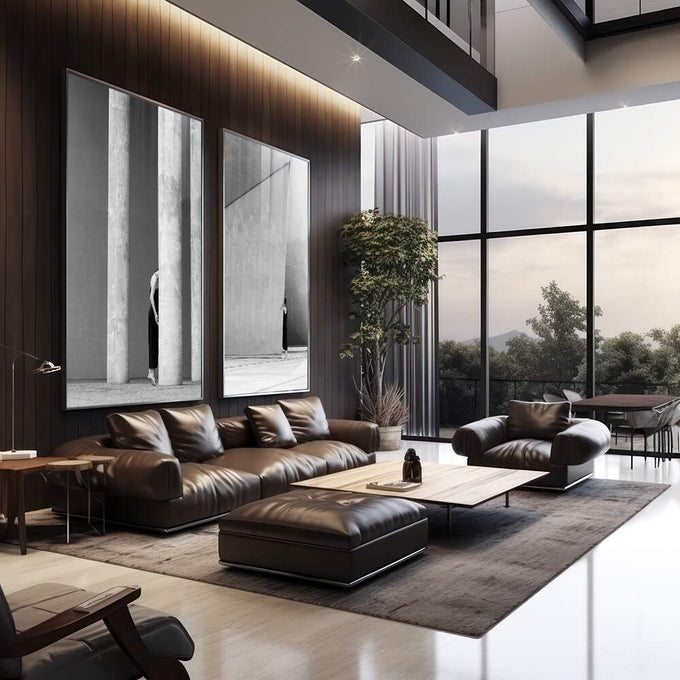 Quadro Decorativo: Essência Urbana em Preto e Branco - quadros decorativos 2 Telas, arquitetura - em escritorio elegante