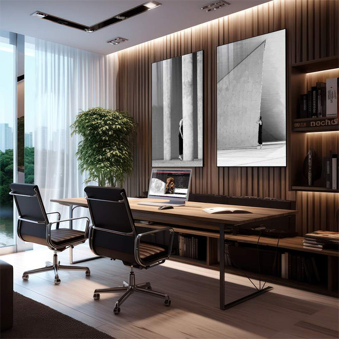 Quadro Decorativo: Essência Urbana em Preto e Branco - quadros decorativos para sala 2 Telas, arquitetura - em living room premium