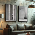 Quadro Decorativo: Essência Urbana em Preto e Branco - quadros decorativos para sala 2 Telas, arquitetura - em ambiente decorado