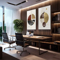 Quadro Decorativo Círculos Dourados: Uma Obra de Luxo - quadros decorativos para sala 2 Telas, Abstratos e Geométricos - em living room premium