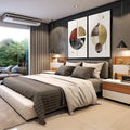 Quadro Decorativo Círculos Dourados: Uma Obra de Luxo - quadros decorativos 2 Telas, Abstratos e Geométricos - em sala moderna