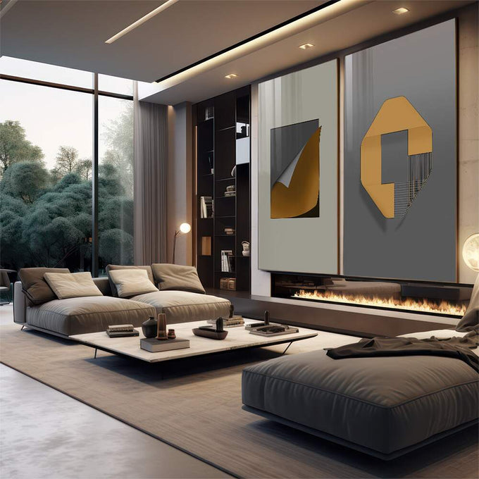 Quadro Decorativo: Viagem Abstrata nas Cores - quadros decorativos para sala 2 Telas, Abstratos e Geométricos - em living room premium