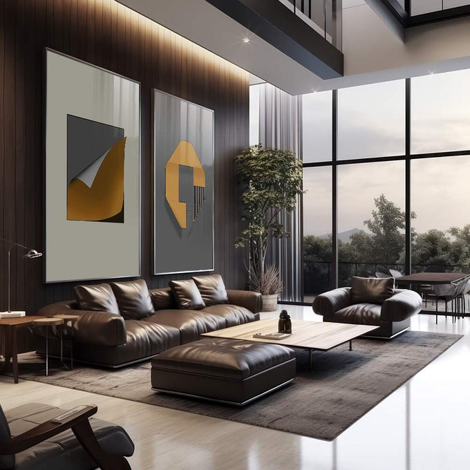Quadro Decorativo: Viagem Abstrata nas Cores - quadros decorativos 2 Telas, Abstratos e Geométricos - em sala moderna