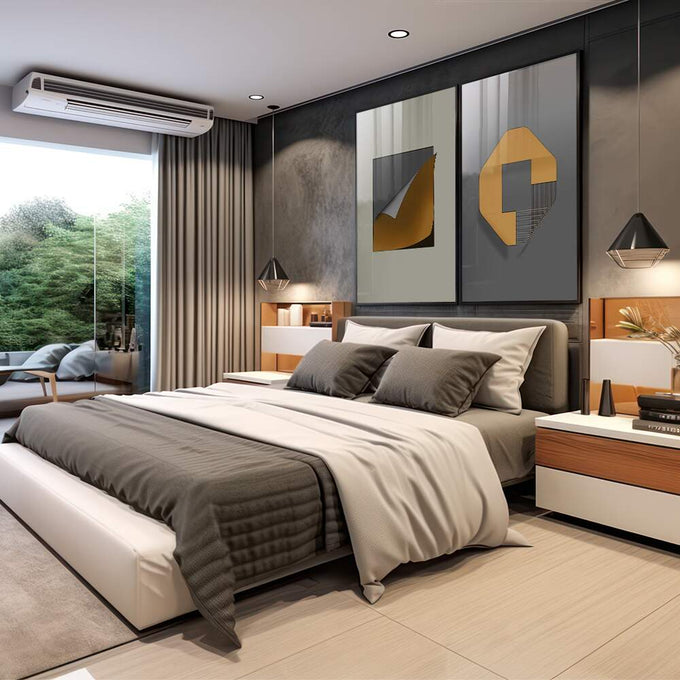 Quadro Decorativo: Viagem Abstrata nas Cores - quadros decorativos 2 Telas, Abstratos e Geométricos - em escritorio elegante