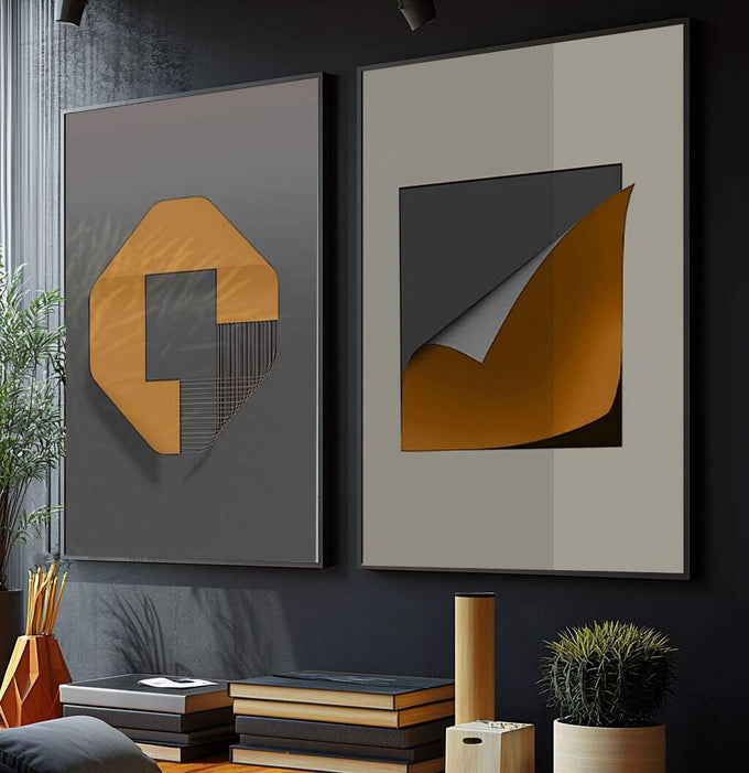 Quadro Decorativo: Viagem Abstrata nas Cores - quadros decorativos para sala 2 Telas, Abstratos e Geométricos - em ambiente decorado