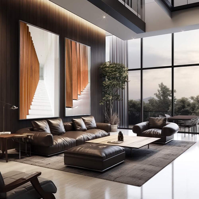 Quadro Decorativo Elegância Sutil: Beleza Minimalista - quadros decorativos 2 Telas, arquitetura - em escritorio elegante