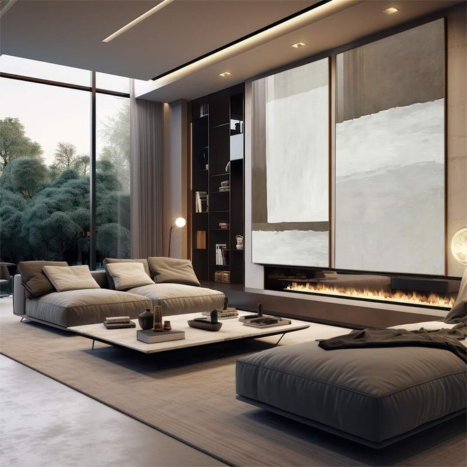 Quadro Decorativo: Explosão Minimalista em Marrom e Branco - quadros decorativos para sala 2 Telas, abstrato - em quarto contemporaneo