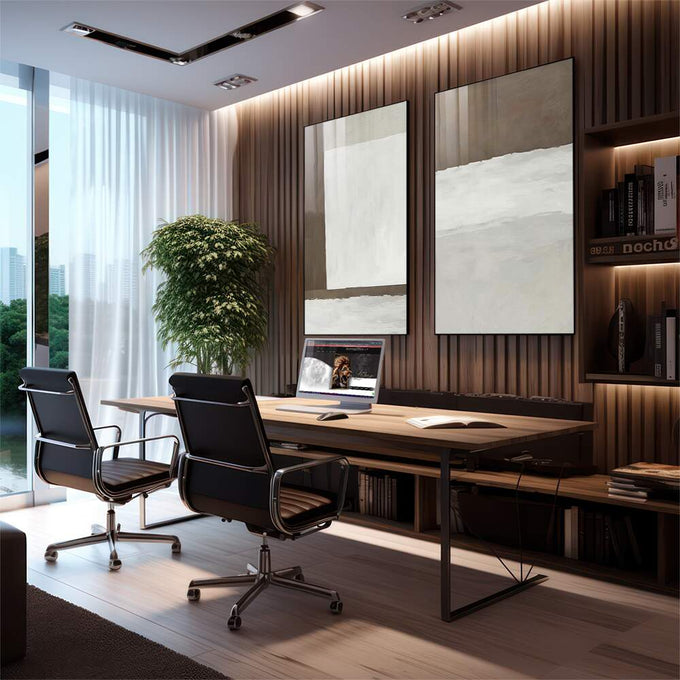 Quadro Decorativo: Explosão Minimalista em Marrom e Branco - quadros decorativos para sala 2 Telas, abstrato - em living room premium