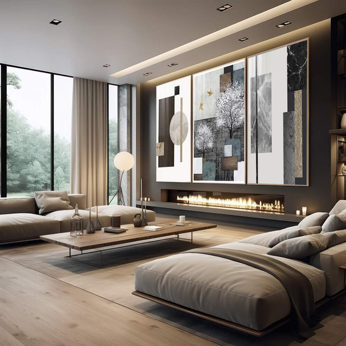 Quadro Decorativo: Inspiração e Paz Interior - quadros decorativos para sala 1 Tela Vertical, 3 Telas - em quarto contemporaneo