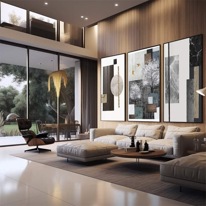 Quadro Decorativo: Inspiração e Paz Interior - quadros decorativos 1 Tela Vertical, 3 Telas - em sala moderna