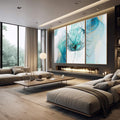 Quadro Decorativo: Abstração Azul e Dourado - Elegância Única - quadros decorativos para sala 1 Tela Vertical, 3 Telas - em quarto contemporaneo