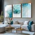Quadro Decorativo: Abstração Azul e Dourado - Elegância Única - quadros decorativos para sala 1 Tela Vertical, 3 Telas - em ambiente decorado