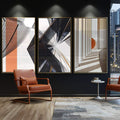 Quadro Decorativo: Arquitetura Abstrata e Design Único - quadros decorativos para sala 1 Tela Vertical, 3 Telas - em ambiente decorado