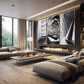 Quadro Decorativo Abstração Urbana: Modernidade em Preto e Branco - quadros decorativos para sala 1 Tela Vertical, 3 Telas - em quarto contemporaneo