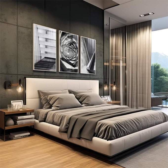 Quadro Decorativo Abstração Urbana: Modernidade em Preto e Branco - quadros decorativos 1 Tela Vertical, 3 Telas - em escritorio elegante