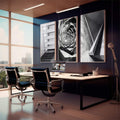 Quadro Decorativo Abstração Urbana: Modernidade em Preto e Branco - quadros decorativos para sala 1 Tela Vertical, 3 Telas - em living room premium
