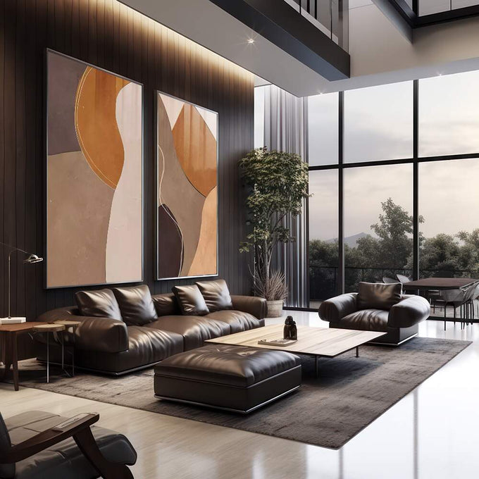 Quadro Decorativo: Tons Terrosos que Inspiram Arte - quadros decorativos para sala 2 Telas, abstrato - em quarto contemporaneo