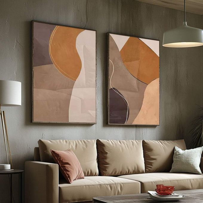Quadro Decorativo: Tons Terrosos que Inspiram Arte - quadros decorativos para sala 2 Telas, abstrato - em ambiente decorado