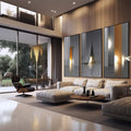 Quadro Decorativo: Harmonia Urbana em Bege, Marrom e Preto - quadros decorativos 1 Tela Vertical, 3 Telas - em sala moderna