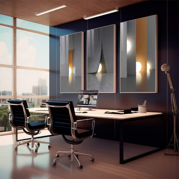 Quadro Decorativo: Harmonia Urbana em Bege, Marrom e Preto - quadros decorativos para sala 1 Tela Vertical, 3 Telas - em living room premium