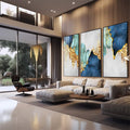 Quadro Decorativo Nórdico c/ Toque Dourado ? Exclusividade Total - quadros decorativos para sala 1 Tela Vertical, 3 Telas - em living room premium