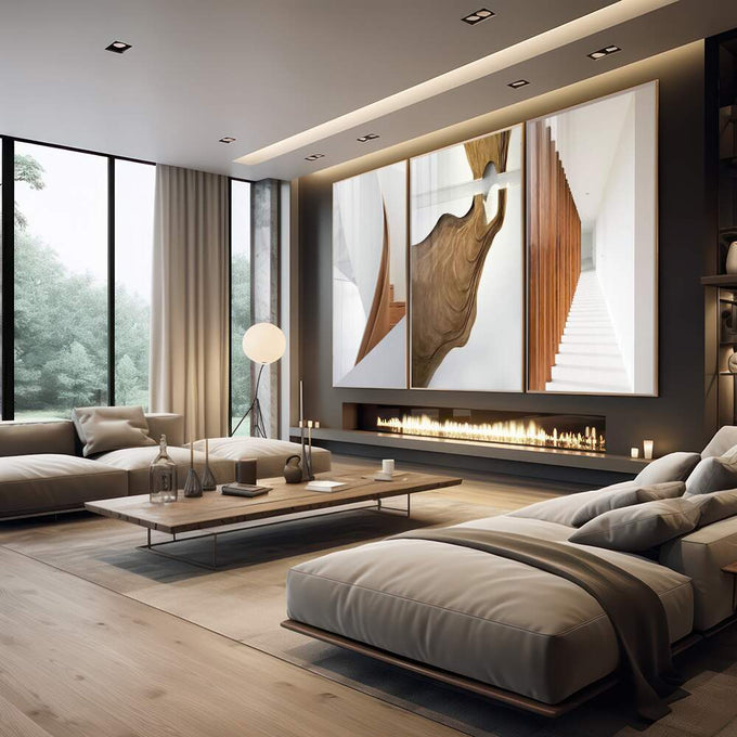 Quadro Decorativo Elegância Espiral Arte e Modernidade - quadros decorativos para sala 1 Tela Vertical, 3 Telas - em quarto contemporaneo