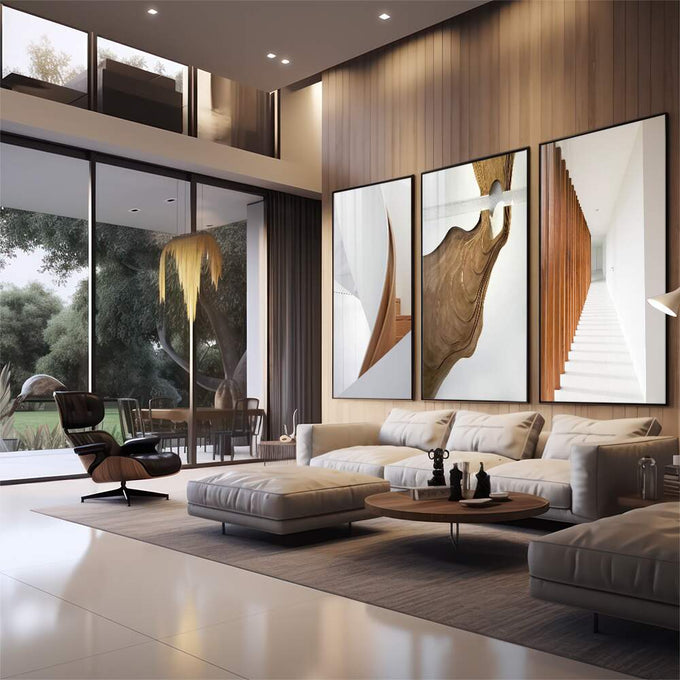 Quadro Decorativo Elegância Espiral Arte e Modernidade - quadros decorativos 1 Tela Vertical, 3 Telas - em sala moderna