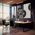 Quadro Decorativo: Paixão Musical Monocromática - quadros decorativos 1 Tela Vertical, 3 Telas - em sala moderna