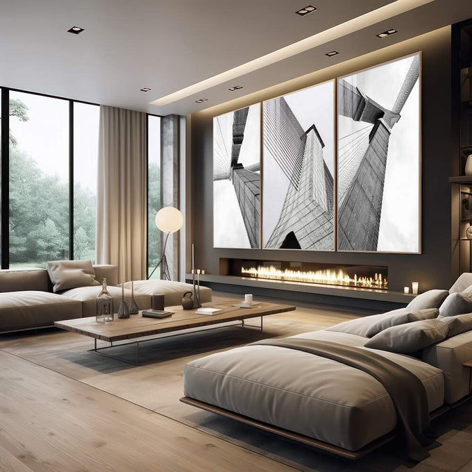 Quadro Decorativo Vibrante Paisagem Urbana - Encante-se! - quadros decorativos para sala 1 Tela Vertical, 3 Telas - em quarto contemporaneo