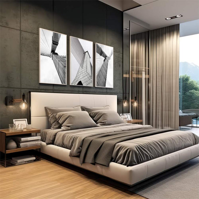 Quadro Decorativo Vibrante Paisagem Urbana - Encante-se! - quadros decorativos 1 Tela Vertical, 3 Telas - em escritorio elegante