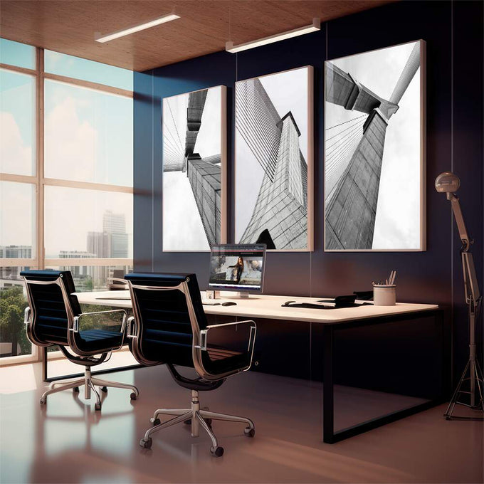 Quadro Decorativo Vibrante Paisagem Urbana - Encante-se! - quadros decorativos para sala 1 Tela Vertical, 3 Telas - em living room premium
