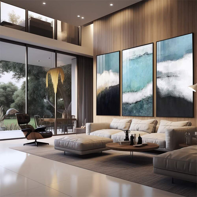 Quadro Decorativo Natureza em Azul - Toque Sereno para o Lar - quadros decorativos para sala 1 Tela Vertical, 3 Telas - em quarto contemporaneo