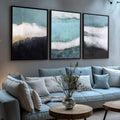 Quadro Decorativo Natureza em Azul - Toque Sereno para o Lar - quadros decorativos para sala 1 Tela Vertical, 3 Telas - em ambiente decorado
