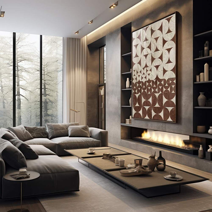 Quadro Decorativo Abstração Geométrica - Elegância Minimalista - quadros decorativos para sala 1 Tela Vertical, 3 Telas - em living room premium