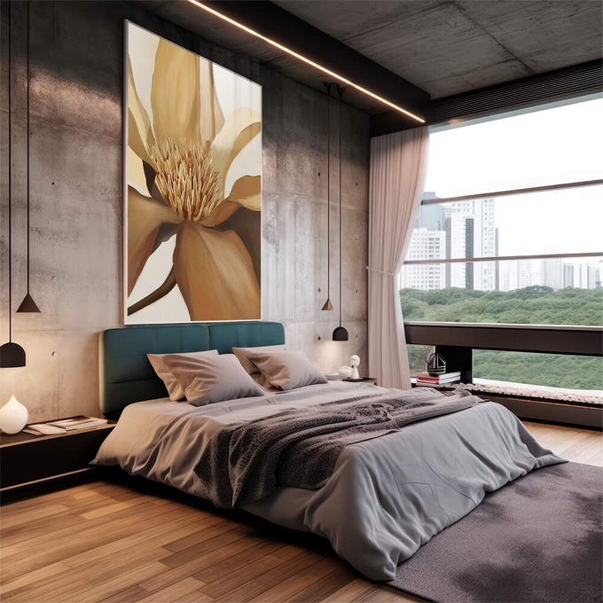 Quadro Decorativo Flor Nórdica: Elegância Única - quadros decorativos para sala 1 Tela Vertical, 3 Telas - em quarto contemporaneo