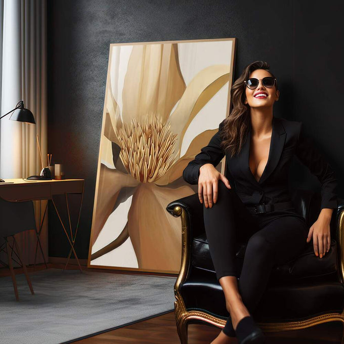 Quadro Decorativo Flor Nórdica: Elegância Única - quadros decorativos 1 Tela Vertical, 3 Telas - em sala moderna