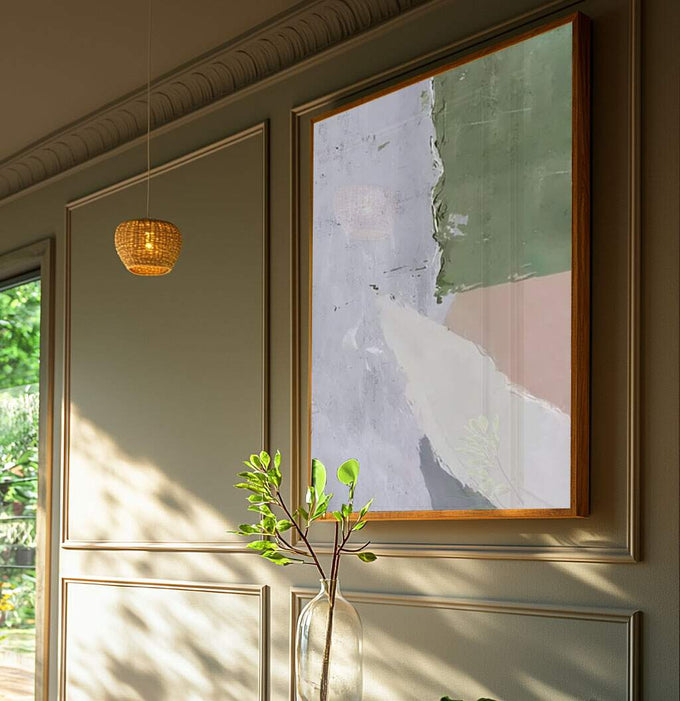 Quadro Decorativo Abstração Vibrante e Iceberg Ártico - quadros decorativos para sala 1 Tela Vertical, 3 Telas - em ambiente decorado