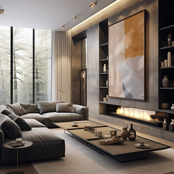 Quadro Decorativo: Abstração e Ternura em Tons Suaves - quadros decorativos 1 Tela Vertical, 3 Telas - em sala moderna