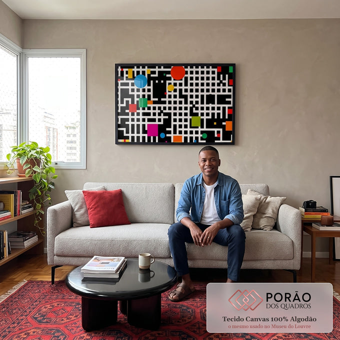 Quadro Decorativo Abstrato Vibrante em sala de estar moderna - quadros decorativos para sala