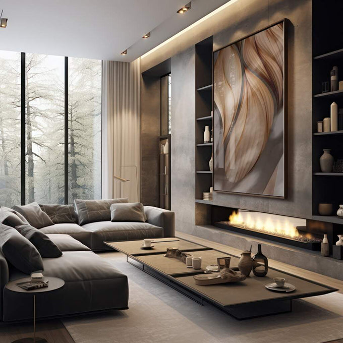 Quadro Decorativo: Serenidade Abstrata - quadros decorativos 1 Tela Vertical, 3 Telas - em sala moderna