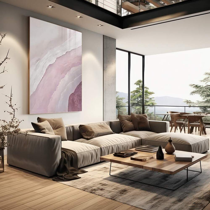 Quadro Decorativo \'Abstração Dinâmica\': Luxo e Modernidade - quadros decorativos para sala 1 Tela Vertical, 3 Telas - em living room premium